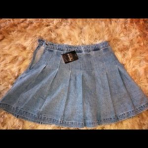 Denim Pleated Skater Skirt